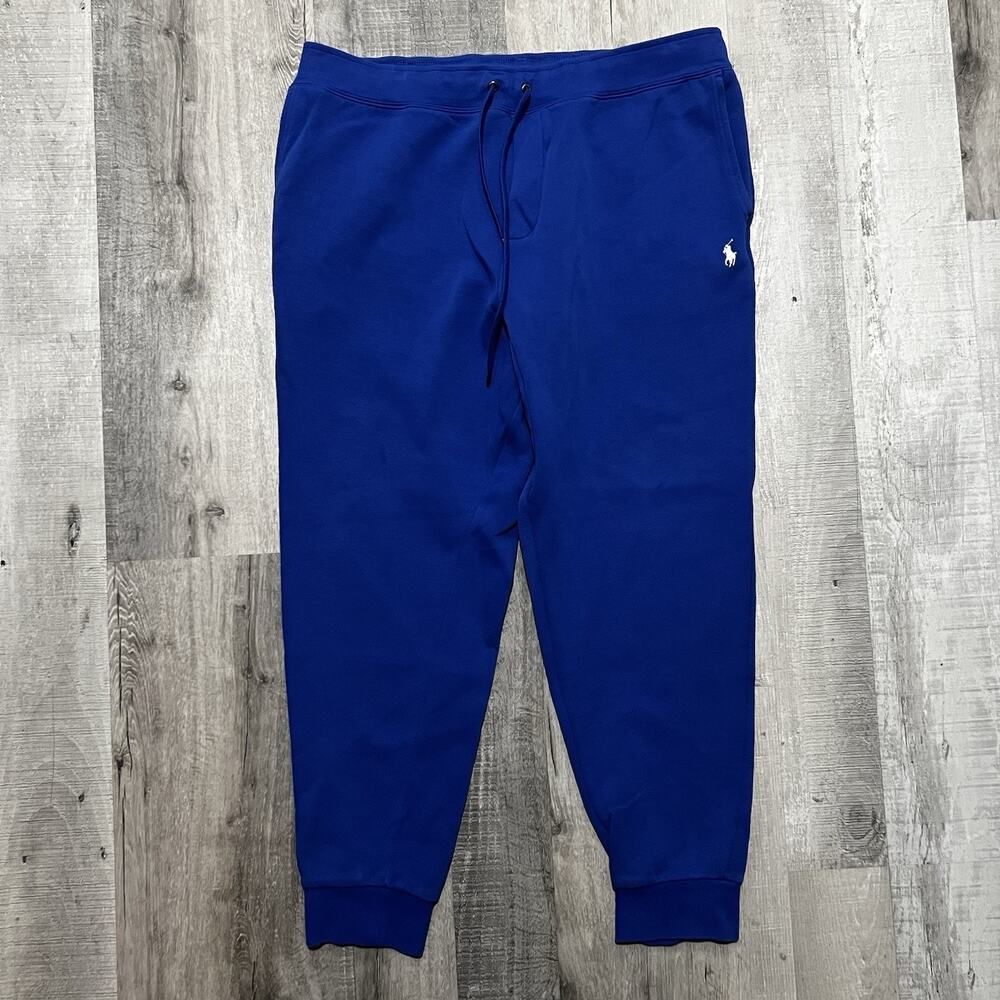Polo Ralph Lauren Sweatpants Mens 2XL Solid Blue Double Knit Joggers Drawstring